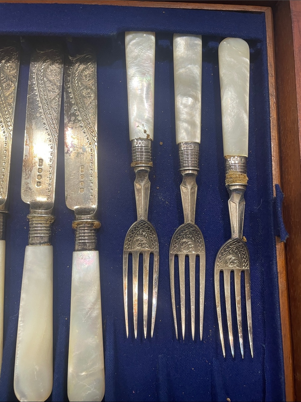 Antique Sterling Silver and Mother of Pearl Fruit Set - Picture 2 of 15